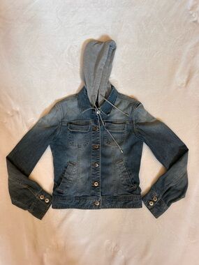 Kids Blue Denim Jacket with Grey Hooded Liner